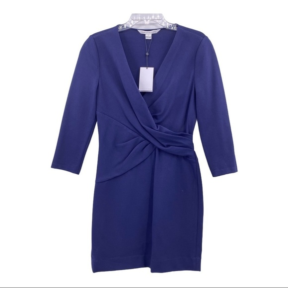Diane Von Furstenburg Leora Stretch-Crepe Dress Navy Women’s Size 6 - Picture 8 of 16